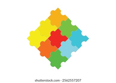 Puzzle Pieces Infographic, Vector Puzzle Pieces Set, Jigsaw Puzzle on White Background, Puzzle Pieces Set, Vector Illustration