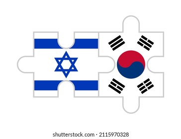 puzzle pieces of israel and south korea flags. vector illustration isolated on white background