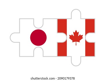 puzzle pieces of japan and canada flags. vector illustration isolated on white background