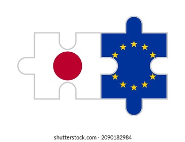 puzzle pieces of japan and europe flags. vector illustration isolated on white background
