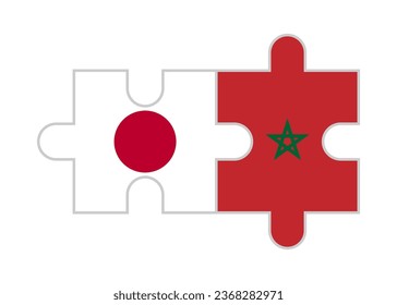 piezas de rompecabezas de banderas de japón y marruecos. ilustración vectorial aislada en fondo blanco