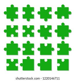 Puzzle pieces. Jigsaw. Different types of puzzle pieces. Vector illustration.