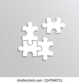 Puzzle pieces. Jigsaw grid. Layout of thinking mosaic game. White modern background. Laser cut template with separate details. Infographic diagram. Vector illustration.