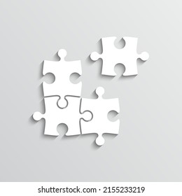 Piezas de rompecabezas. Plantilla de cuadrícula de rompecabezas. Plantilla de corte con 4 elementos. Diseño mosaico con formas separadas. Pensando en el juego con fondo blanco. Marco de corte láser. Ilustración vectorial.