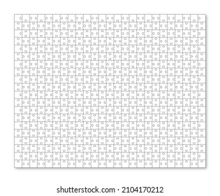 Puzzle pieces. Jigsaw grid. Thinking mosaic game with 20x25 details. Simple background with 500 separate shapes. Laser cut frame. Vector illustration.