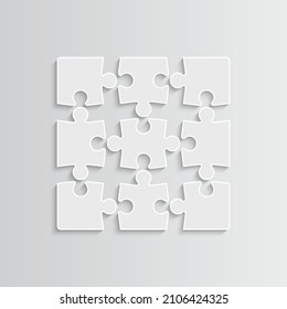 Puzzle pieces. Jigsaw outline grid. Thinking game layout with separate shapes. Simple mosaic. Modern puzzle background. Laser cut frames. Vector illustration.