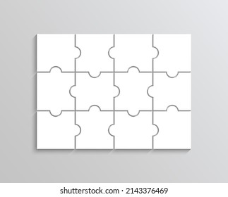 Des pièces de puzzle. Grille hiérarchique de Jigsaw. Jeu de pensée avec des formes différentes. Disposition simple en mosaïque. Arrière-plan de puzzle moderne. Cadre de coupe laser. Illustration vectorielle.