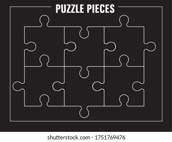 Puzzle pieces, jigsaw. Six parts. Vector illustration.