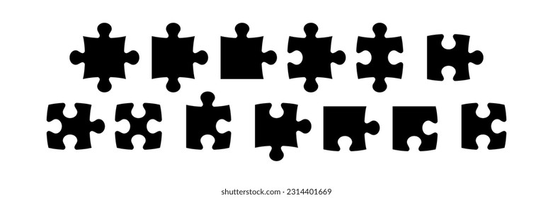 Piezas de rompecabezas. Elementos de plantilla de rompecabezas, rompecabezas da forma a siluetas en blanco. Juego de chico lógico, conjunto aislado de vectores de rompecabezas. Partes y componentes de correspondencia para el ocio infantil, la actividad en equipo