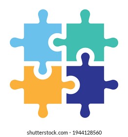 Puzzle pieces jigsaw vector illustration. Teamwork concept flat color icon.