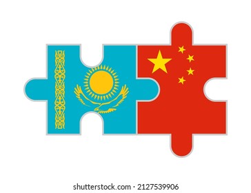puzzle pieces of kazakhstan and china flags. vector illustration isolated on white background