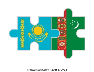 puzzle pieces of kazakhstan and turkmenistan flags. vector illustration isolated on white background
