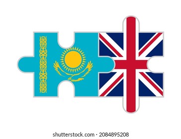 puzzle pieces of kazakhstan and uk flags. vector illustration isolated on white background