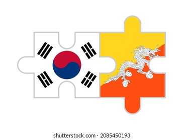 puzzle pieces of korea republic and bhutan flags. vector illustration isolated on white background
