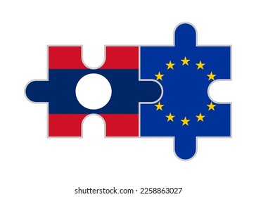 puzzle pieces of laos and european union flags. vector illustration isolated on white background