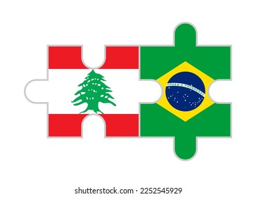 puzzle pieces of lebanon and brazil flags. vector illustration isolated on white background