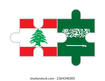 puzzle pieces of lebanon and saudi arabia flags. vector illustration isolated on white background