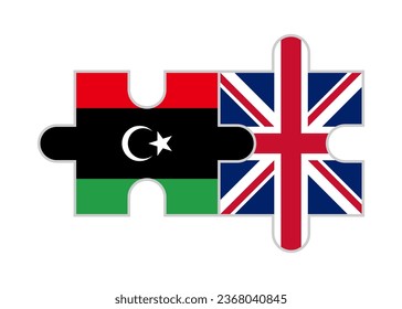 puzzle pieces of libya and british flags. vector illustration isolated on white background