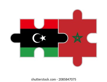piezas de rompecabezas de banderas de libia y marruecos. ilustración vectorial aislada en fondo blanco
