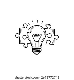 Puzzleteile mit Glühbirne für innovatives Denken
