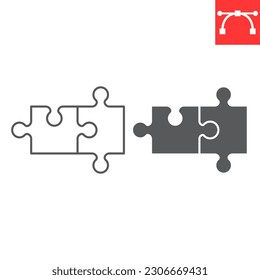 Puzzle pieces line and glyph icon, solution and solving, two puzzle vector icon, vector graphics, editable stroke outline sign, eps 10.