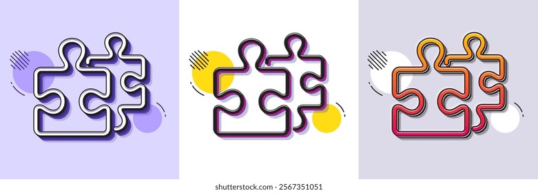 Puzzle pieces line icon. Halftone dotted pattern. Gradient icon with grain shadow. Jigsaw game challenge sign. Business solution symbol. Line puzzle icon. Various designs. Vector