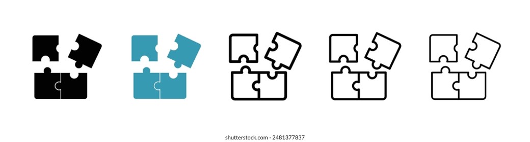 Puzzle pieces line icon vector set.