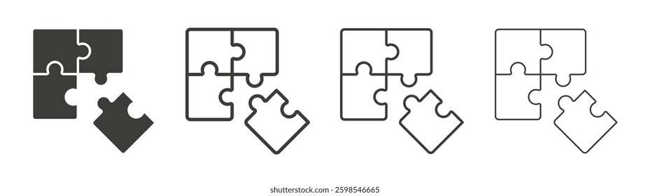 Puzzle pieces line icon vector illustration set.