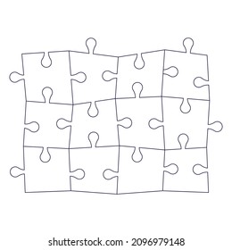 Puzzle pieces in line style isolated on white background. Flat Art Vector Illustration