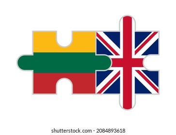 piezas de rompecabezas de banderas de lituania y del reino unido. ilustración vectorial aislada en fondo blanco