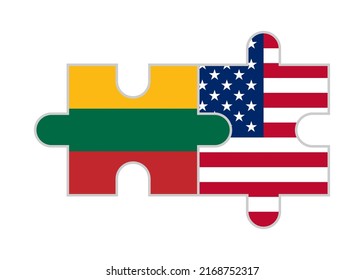 piezas de rompecabezas de banderas de lituania y estados unidos. ilustración vectorial aislada en fondo blanco