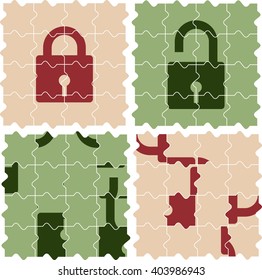Peças de quebra-cabeça bloqueio definir ilustração de vetor