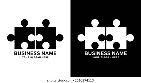 Puzzle Pieces Logo Bold Black Fitting Together for Business Solutions Teamwork