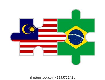 puzzle pieces of malaysia and brazil flags. vector illustration isolated on white background