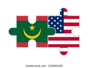 puzzle pieces of mauritania and usa flags. vector illustration isolated on white background
