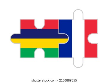 puzzle pieces of mauritius and france flags. vector illustration isolated on white background