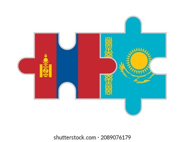 puzzle pieces of mongolia and kazakhstan flags. vector illustration isolated on white background