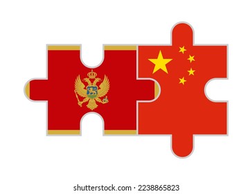 puzzle pieces of montenegro and china flags. vector illustration isolated on white background