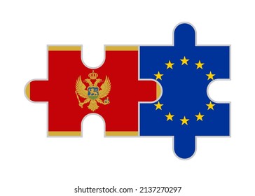 puzzle pieces of montenegro and european union flags. vector illustration isolated on white background