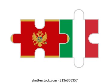 puzzle pieces of montenegro and italy flags. vector illustration isolated on white background	