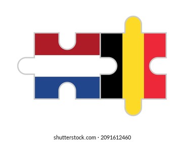 puzzle pieces of netherlands and belgium flags. vector illustration isolated on white background