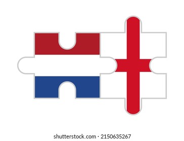puzzle pieces of netherlands and england flags. vector illustration isolated on white background