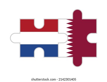 puzzle pieces of netherlands and qatar flags. vector illustration isolated on white background