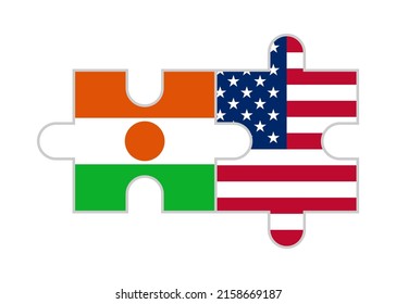 puzzle pieces of niger and usa flags. vector illustration isolated on white background
