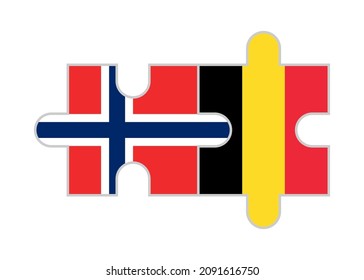 puzzle pieces of norway and belgium flags. vector illustration isolated on white background