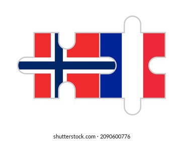 puzzle pieces of norway and france flags. vector illustration isolated on white background
