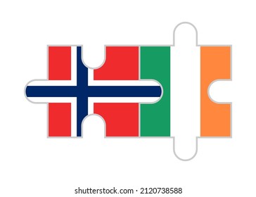 puzzle pieces of norway and ireland flags. vector illustration isolated on white background
