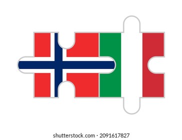 puzzle pieces of norway and italy flags. vector illustration isolated on white background