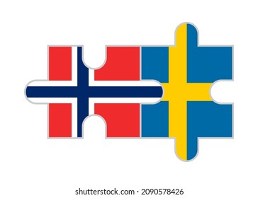 Puzzle Stücke von Norway und Sweden Fahnen. Vektorgrafik einzeln auf weißem Hintergrund
