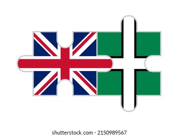 puzzle pieces off united kingdom and devon flags. vector illustration isolated on white background